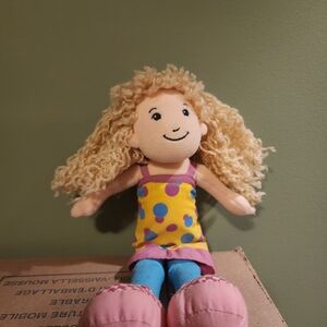 Curly-Hair Plush Girl Doll in Yellow Polka Dot Dress